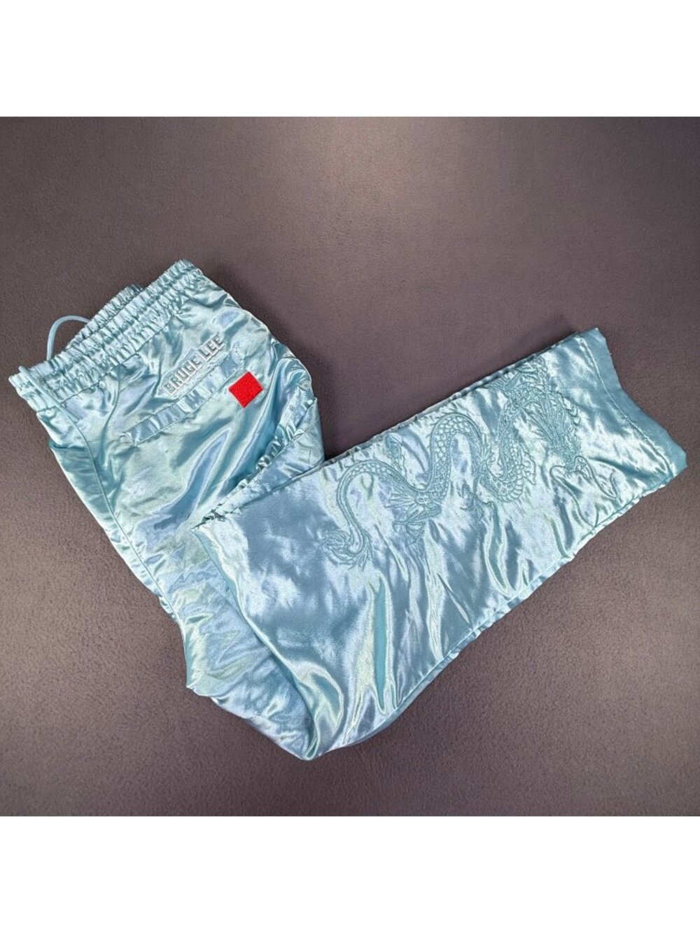 Rare Bruce Lee Shoe Palace Track Pants Tear Away Teal Dragon Y2K Mens XXL EUC